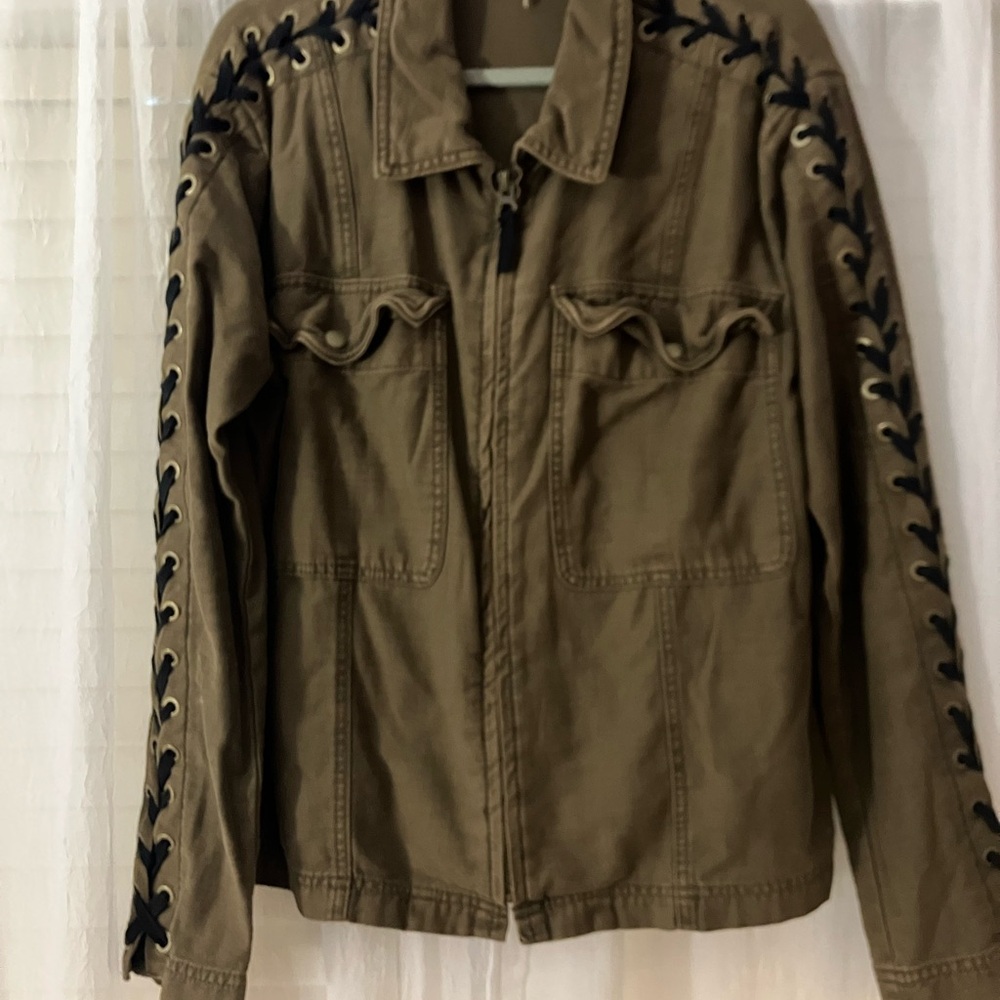 Free People Military Jacket with Black Lace-Up Design